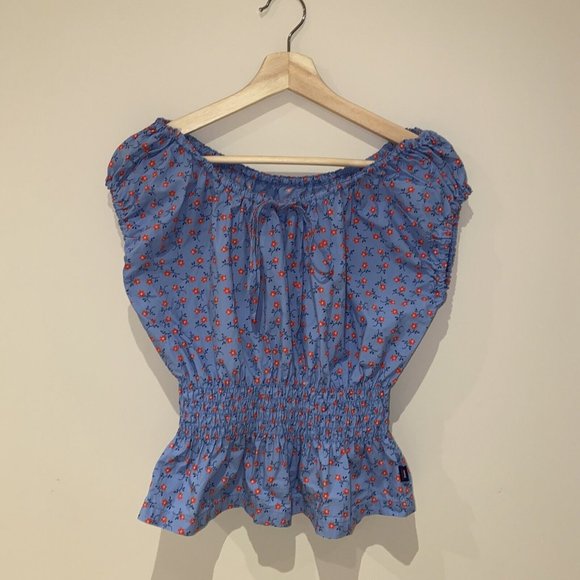 cottagecore Y2K tommy jeans Summer Peasant Smocked Waist Blouse S - Picture 2 of 11